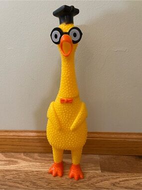 Yellow Squeaky Rubber Chicken with Orange Accents